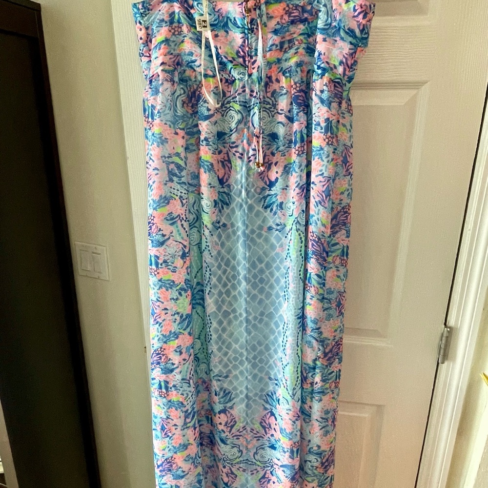 Lilly Pulitzer Vibrant Blue and Multicolored VIV Maxi Dress in Chiffon - Picture 3 of 3